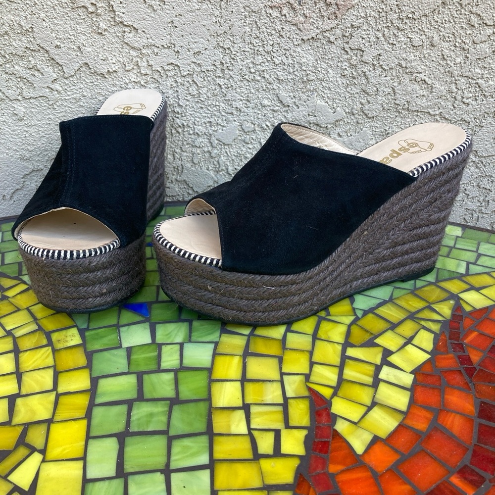 Espadrilles Suede Black Striped Flat Shoes size 38 US 7